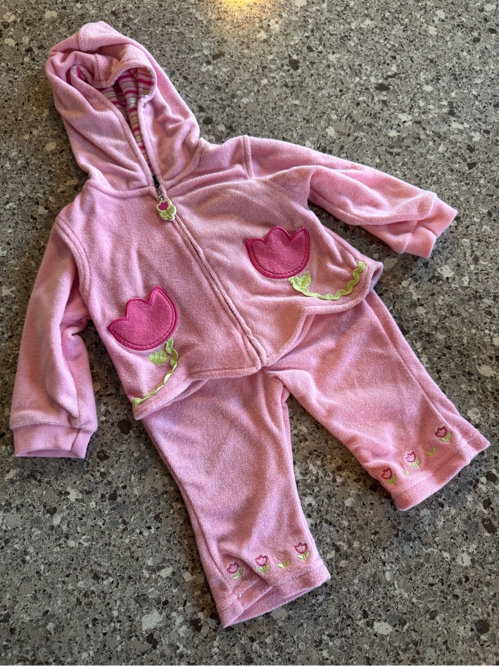 Mayfair Baby Girl 0-3M Pink Tulip Terry Cloth 2 Piece Set